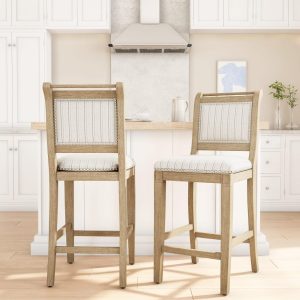 Demi-Grey Rustic Striped Bar Stool  |  Counter and Bar Stools Counter & Bar Stools Beige, Cream, Grey