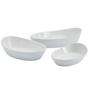 Denmark 3-piece White Ceramic Oval Nesting Bowls Set  |  Serveware Dinnerware Serveware