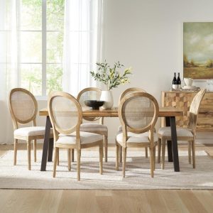 Dero Fabric and Wood 7 Piece Dining Set by   |  Kitchen and Dining Sets Kitchen & Dining Sets Beige