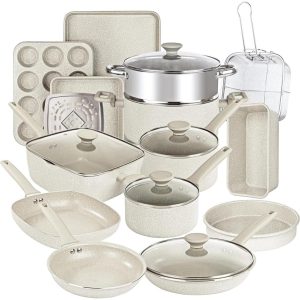 Desert Cream 20 PC Nonstick Cookware and Bakeware Set  |  Cookware Sets Cookware Sets Beige