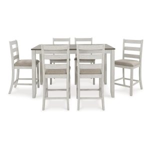 Design by Ashley Skempton White Counter Height Dining Table and Bar Stools (Set of 7)  |  Kitchen and Dining Sets Kitchen & Dining Sets Brown, White