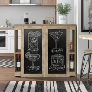 DH BASIC Farmhouse Weathered Oak 9-Open Shelf Home Bar with Chalkboard Menu Signs by   |  Home Bars Home Bars Brown, Natural