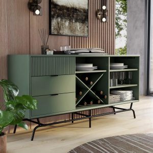 DH BASIC Modern Brown Retro 60-inch Dining Buffet and Sideboard with Wine Storage by   |  Buffets and Sideboards Buffets & Sideboards Black, Brown, Green