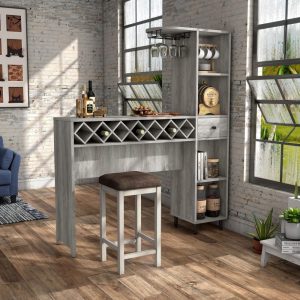 DH BASIC Transitional Vintage Grey Oak 6-Open Shelf Bar Table with Wine Storage by   |  Bar Tables Bar Tables Bar Tables