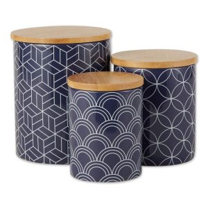 DII Mixed Print Ceramic Canister 3 Piece  |  Kitchen Canisters Kitchen Canisters Black, Blue, White