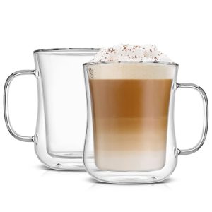 Diner Double Wall Insulated Coffee Mug Glasses – 13.5 oz – Set of 2 – 13.5 oz  |  Mugs Dinnerware Clear