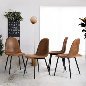 Dining Chair Set of 4 Suede Fabric Side Seating with Black Metal Legs  |  Kitchen and Dining Chairs Kitchen & Dining Chairs Beige, Brown