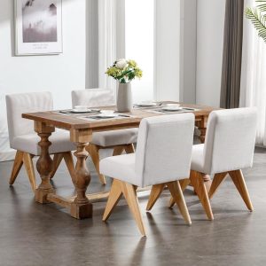 Dining Chairs Set of 4, Kitchen Chairs, Modern Upholstered Linen Fabric Dining Room Chair with Wood Legs  |  Kitchen and Dining Chairs Kitchen & Dining Chairs Beige