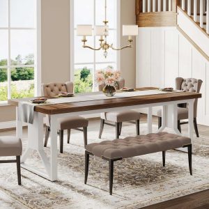 Dining Room Table, 74.8-inch Farmhouse Kitchen Table for 6-8 People  |  Kitchen and Dining Tables Kitchen & Dining Tables Brown