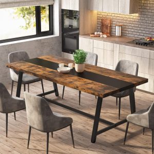 Dining Table for 8 People, 70.87-inch Rectangular Wood Kitchen Table  |  Kitchen and Dining Tables Kitchen & Dining Tables Black, Gold, White