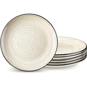 Dinner Plates Set of 6, 10.5 Inch Dish Set, Beige Ceramic Plates  |  Plates Dinnerware Beige