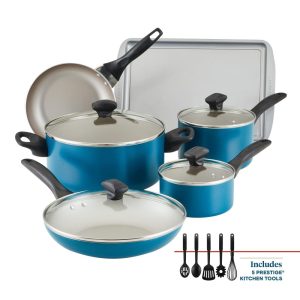 Dishwasher Safe Nonstick Cookware Set, Teal, 15-Piece  |  Cookware Sets Cookware Sets Blue