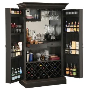 Distressed Black Solid Wood Wardrobe Liquor Wine Cabinet  |  Home Bars Home Bars Black