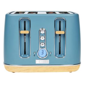 Dorchester Stone Blue Stainless Steel 4 Slice Toaster with Wide Slot, Removable Crumb Tray, Control Settings  |  Toasters Kitchen Appliances Blue