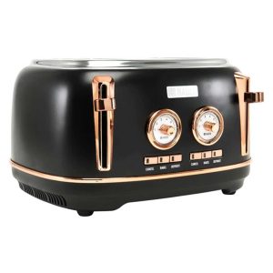 Dorset 4 Slice Wide Slot Stainless Steel Toaster with Tray, Black/Copper – 7.7  |  Toasters Kitchen Appliances Toasters