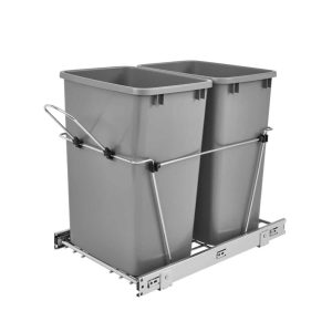 Double 35 Quart Sliding Pull-out Waste Bin Containers  |  Kitchen Trash Cans Kitchen Storage Grey