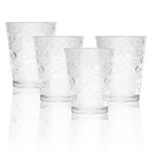 Double Circle Set of 4 – 7 oz. Juice Glasses – 2.17″W x 2.56″D x 4.33″H  |  Drinking Glasses Dinnerware Clear