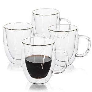 Double Wall Glass Coffee Mug with Handle (12.3 oz. set of 4)  |  Mugs Dinnerware Clear