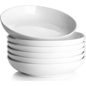 DOWAN 8.5 inch Wide White Shallow Pasta Bowls Set of 6  |  Bowls Bowls Bowls