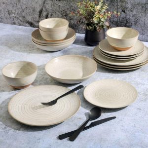 Dreamweaver 16-Piece Double Bowl Reactive Glaze Terracotta Dinnerware Set  |  Dinnerware Sets Dinnerware Brown, Ivory