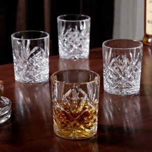 Dublin Cut Crystal Whiskey Glasses, Set of 4  |  Drinking Glasses Dinnerware Clear