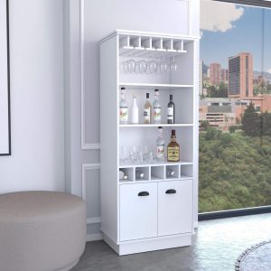 Dundee 70-Inch High 10-Glass Bar Cabinet with 5 Cubbies  |  Home Bars Home Bars Black, Brown, White