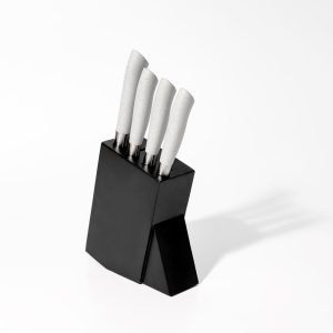 Dura Living 5-Piece Knife Block Set – High Carbon Stainless Steel Blades, Compact Wood Block  |  Knife Sets Black, Grey