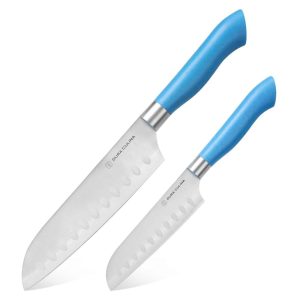 Dura Living EcoCut 2-Piece Santoku Knife Set , Eco-Friendly Handles with Blade Guards  |  Knife Sets Blue, Grey