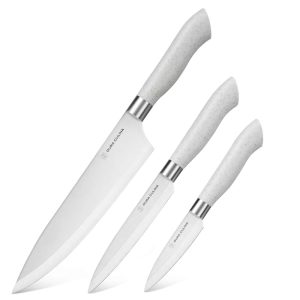 Dura Living EcoCut 3-Piece Kitchen Knife Set, Eco-Friendly Handles with Blade Guards  |  Knife Sets Blue, Grey