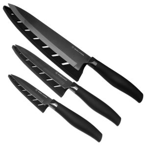 Dura Living Titanium Plated Non-Stick 3-Piece Knife Set With Blade Guards  |  Knife Sets Black