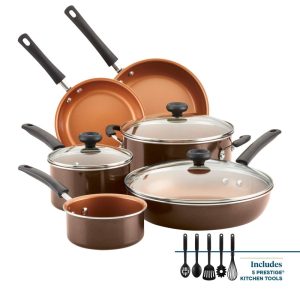 Easy Clean Pro Ceramic Nonstick Cookware Pots and Pans Set, 14-Piece, Brown  |  Cookware Sets Cookware Sets Brown