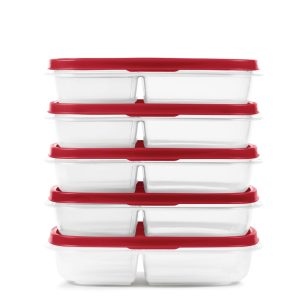 EasyFindLids Meal Prep Containers, 3 Compartments, 5.1 Cup, 5-Pack  |  Food Storage Containers Food Storage Containers Clear