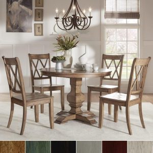 Eleanor Oak Round Solid Wood Top and X Back Chairs 5-piece Dining Set by  Classic  |  Kitchen and Dining Sets Kitchen & Dining Sets Black, Green, Grey, Natural, Off-White, Red