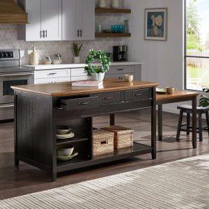 Eleanor Two-Tone Antique Finish Extendable Kitchen Island with 3 Drawers by  Classic  |  Kitchen Carts Kitchen Carts Black, Grey, White