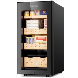 Electric Cigar Cooler Humidor 85L, Large Cabinet for 700 Counts with Spanish Cedar Wood Shelves & Drawer, Quiet Operation  |  Wine Racks Kitchen Storage Black