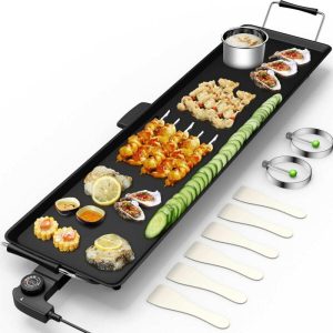 Electric Teppanyaki Table Top Grill Griddle BBQ Barbecue Nonstick  |  Grill Pans and Griddles Black