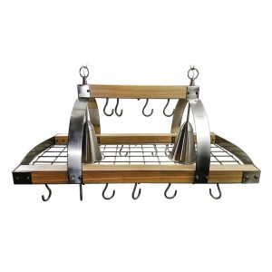 Elegant Designs Wood and Steel 2-light Kitchen Pot Rack With Downlights  |  Pot Racks Kitchen Storage Multi