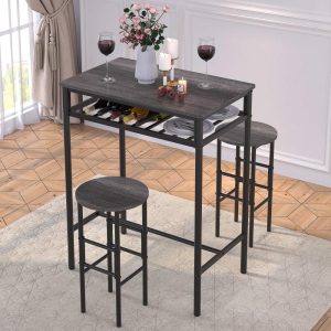 Elephance Industrial 3-Piece Bar Table Set, Counter Height Dining Table Set,Bistro Table with 2 Stools and Open Storage Rack  |  Bar Tables Bar Tables Bar Tables