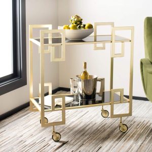 Eliza 2 Tier Bar Cart-Brass / Glass – 31.3″ x 16″ x 33″  |  Home Bars Home Bars Home Bars