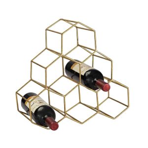 Elk Home Angular Study Gold Metal 14 Inch Wide Wine Rack  |  Wine Racks Kitchen Storage Gold