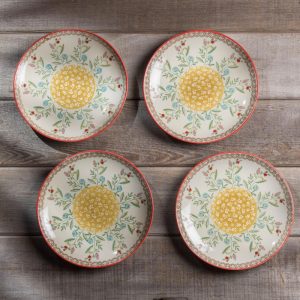 Ella 4 Piece 8″ Hand-Painted Stoneware Salad Plate Set – 8.07 in. x 8.07 in. x 0.99 in.  |  Plates Dinnerware Multi