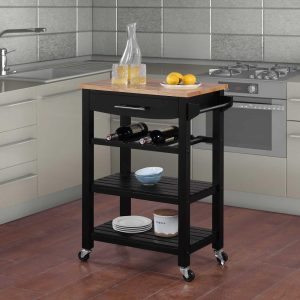 Ellaine 4 Tier Butcher Block Kitchen Cart with Drawer and Wine Rack  |  Cutting Boards Cutting Boards Black, Grey, White