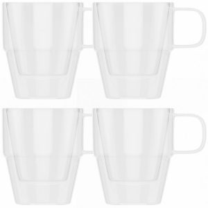 Elle Decor Double Wall Clear Coffee Cups Set of 4  |  Mugs Dinnerware Clear