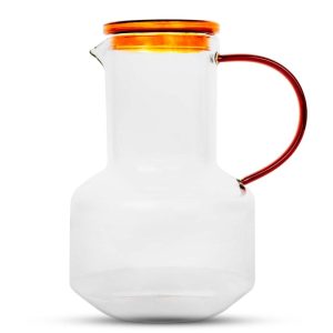 Elle Decor Glass Pitcher with Amber Lid 48 Ounce – 48 Ounce  |  Serveware Dinnerware Brown, Clear