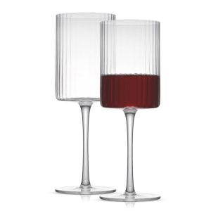 Elle Fluted Cylinder Long Stemmed Wine Glasses – Set of 2  |  Wine Glasses Dinnerware Clear