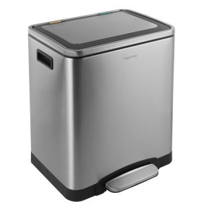 Elmo Rectangular 8-Gallon Double Bucket Trash Can with Soft-Close Lid  |  Kitchen Trash Cans Kitchen Storage Black, Silver