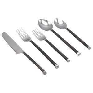 Elyon Ambrey Hand-Forged Flatware Set Reflective Stainless Steel 20-Piece Service For 4  |  Flatware Dinnerware Black