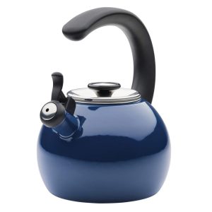 Enamel on Steel Whistling Induction Teakettle With Flip-Up Spout, 2-Quart, Navy  |  Pots and Pans Pots & Pans Blue, Red, Turquoise