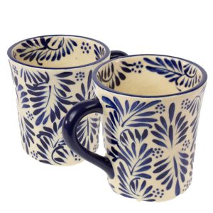 Encantada Mexican Handmade Pottery Set of 2 Mugs  |  Mugs Dinnerware Blue, Multi, White