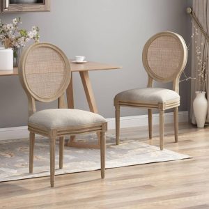 Epworth Wooden Dining Chair with Wicker and Fabric Seating (Set of 2) by   |  Kitchen and Dining Chairs Kitchen & Dining Chairs Beige, Blue, Red